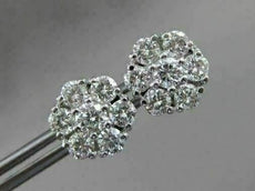 ESTATE LARGE 2.17CT DIAMOND 14KT WHITE GOLD FLOWER CLUSTER EARRINGS CUTE! #2860