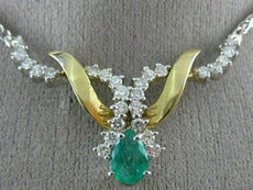 ANTIQUE 1.95CT DIAMOND & AAA EMERALD 14K WHITE & YELLOW GOLD SWIRL NECKLACE 6871