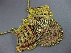 ANTIQUE OLD MINE DIAMOND 22KT YELLOW GOLD ENAMEL FILIGREE HANGING NECKLACE #2122