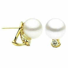 ESTATE .40CT DIAMOND & AAA SOUTH SEA PEARL 18KT YELLOW GOLD 3D CLIP ON EARRINGS