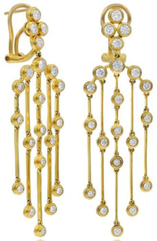 LARGE 2.70CT DIAMOND 18K YELLOW GOLD MULTI ROW BY THE YARD BEZEL FLOWER EARRINGS
