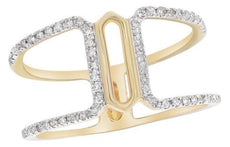 ESTATE .19CT DIAMOND 14KT YELLOW GOLD 3D CLASSIC ROUND HEXAGON BAR FUN LOVE RING