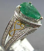 3.08CT DIAMOND & AAA EMERALD 18KT 2 TONE GOLD PEAR SHAPE & ROUND ENGAGEMENT RING