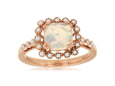 1.01CT DIAMOND & AAA OPAL 14K ROSE GOLD CUSHION & ROUND FLOWER FILIGREE FUN RING
