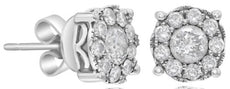 1.15CT DIAMOND 18KT WHITE GOLD 3D SOLITAIRE HALO FILIGREE FLOWER STUD EARRINGS