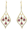 1.79CT DIAMOND & AAA RUBY 14KT YELLOW GOLD ROUND & PEAR SHAPE HANGING EARRINGS