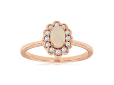 .46CT DIAMOND & AAA OPAL 14KT ROSE GOLD OVAL & ROUND FLOWER SEMI BEZEL FUN RING