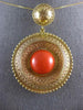 ANTIQUE EXTRA LARGE AAA CORAL 18K YELLOW GOLD HANDCRAFTED PENDANT NECKLACE 27439