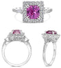 2.65CT DIAMOND & AAA PINK SAPPHIRE 14KT WHITE GOLD CUSHION ROUND & BAGUETTE RING