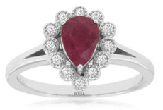 1.04CT DIAMOND & AAA RUBY 14K WHITE GOLD 3D PEAR SHAPE & ROUND FILIGREE FUN RING