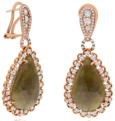 LARGE 27.73CT DIAMOND & AAA LIGHT BROWN SAPPHIRE 18KT ROSE GOLD HANGING EARRINGS