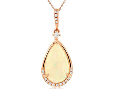 2.32CT DIAMOND & AAA OPAL 14KT ROSE GOLD 3D PEAR SHAPE & ROUND FLOATING PENDANT