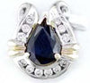 1.45CT DIAMOND & AAA SAPPHIRE 14K 2 TONE GOLD PEAR SHAPE LUCKY HORSESHOE PENDANT