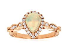 .95CT DIAMOND & AAA OPAL 14KT ROSE GOLD PEAR SHAPE & ROUND HALO FRIENDSHIP RING