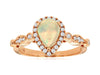 .95CT DIAMOND & AAA OPAL 14KT ROSE GOLD PEAR SHAPE & ROUND HALO FRIENDSHIP RING