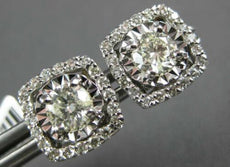 ESTATE LARGE 1.29CT DIAMOND 14KT WHITE GOLD SOLITAIRE SQUARE HALO STUD EARRINGS
