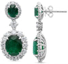 LARGE 8.53CT DIAMOND & AAA EMERALD 18KT WHITE GOLD OVAL & ROUND HANGING EARRINGS