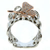 LARGE .56CT WHITE & PINK DIAMOND 18KT WHITE & ROSE GOLD 3D BUTTERFLY LOVE RING