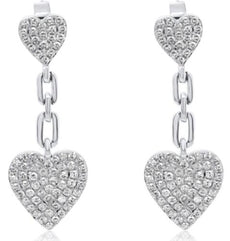 .79CT DIAMOND 14KT WHITE GOLD 3D DOUBLE HEART MULTI LINK LOVE HANGING EARRINGS