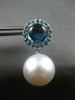 LARGE 6CT AAA BLUE TOPAZ & SOUTH SEA PEARL 18K WHITE GOLD ROUND HANGING EARRINGS