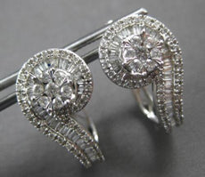 LARGE 1.7CT DIAMOND 14KT WHITE GOLD ROUND & BAGUETTE LEVERBACK EARRINGS #28065