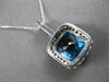 LARGE 5.47CT DIAMOND & AAA BLUE TOPAZ 14K WHITE GOLD CUSHION HALO SQUARE PENDANT