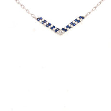.30CT DIAMOND & AAA SAPPHIRE 18KT WHITE GOLD DOUBLE ROW V SHAPE LOVE NECKLACE