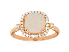 1.58CT DIAMOND & AAA OPAL 14K ROSE GOLD CUSHION & ROUND SQUARE FILIGREE FUN RING