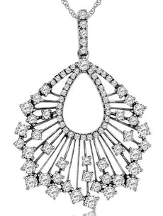 1.0CT DIAMOND 14KT WHITE GOLD 3D ROUND OPEN FILIGREE TEAR DROP FLOATING PENDANT