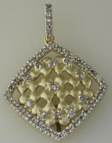 .24CT DIAMOND 14KT 2 TONE GOLD 3D ROUND SQUARE MATTE & SHINY FLOATING PENDANT