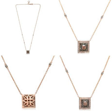 .78CT WHITE MOCHA & ORANGE DIAMOND 14KT GOLD 3D CUSHION & ROUND SQUARE NECKLACE