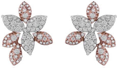 1.50CT DIAMOND 14KT ROSE & WHITE GOLD 3D MULTI LEAF FLOWER FUN HANGING EARRINGS