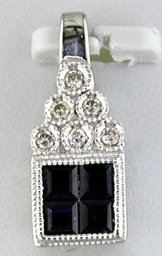 .61CT DIAMOND & AAA SAPPHIRE 14KT WHITE GOLD PRINCESS & ROUND FLOATING PENDANT