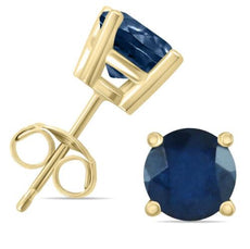 ESTATE .90CT AAA SAPPHIRE 14KT YELLOW GOLD 3D ROUND SOLITAIRE STUD EARRINGS