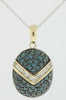 1.4CT WHITE & BLUE DIAMOND 14KT YELLOW GOLD PAVE V SHAPE OVAL FLOATING PENDANT