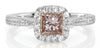 .69CT WHITE & PINK DIAMOND 18K WHITE ROSE GOLD PRINCESS & ROUND SQUARE LOVE RING