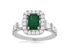 1.92CT DIAMOND & AAA EMERALD 14KT WHITE GOLD 3D ROUND & BAGUETTE ENGAGEMENT RING