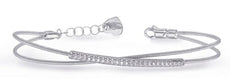 ESTATE .15CT DIAMOND 14KT WHITE GOLD 3D BAR CRISS CROSS FLEXIBLE BANGLE BRACELET