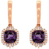 2.89CT DIAMOND & AAA AMETHYST 14K ROSE GOLD 3D CUSHION ROUND & BAGUETTE EARRINGS