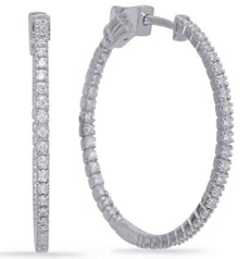LARGE .72CT DIAMOND 14KT WHITE GOLD 3D ROUND INSIDE OUT HOOP HANGING EARRINGS