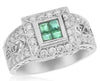 1.06CT DIAMOND & AAA EMERALD 14KT WHITE GOLD ROUND & PRINCESS INVISIBLE FUN RING