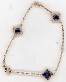 1.82CT DIAMOND & AAA SAPPHIRE 14KT ROSE GOLD 3D FLOWER BY THE YARD LOVE BRACELET
