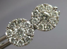 ESTATE LARGE 1.36CT DIAMOND 14KT WHITE GOLD 3D CLUSTER FLOWER STUD EARRINGS