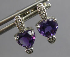 1.29CT DIAMOND & AAA AMETHYST 14KT WHITE GOLD HEART SHAPE LOVE HANGING EARRINGS