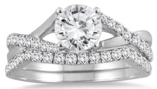 1.42CT DIAMOND 14K WHITE GOLD ROUND CLASSIC INFINITY ENGAGEMENT WEDDING RING SET