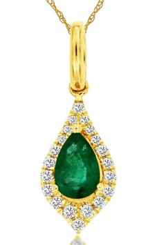 .48CT DIAMOND & AAA EMERALD 14KT YELLOW GOLD PEAR SHAPE & ROUND FLOATING PENDANT
