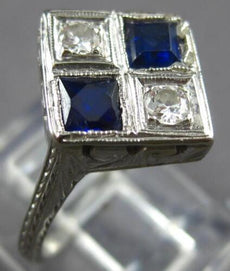 ANTIQUE .50CT OLD MINE DIAMOND & AAA SAPPHIRE 18K WHITE GOLD ART DECO RING 27773