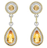 LARGE 10.82CT DIAMOND & AAA CITRINE 14KT 2 TONE GOLD TEAR DROP HANGING EARRINGS