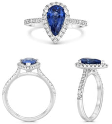 2.21CT DIAMOND & AAA SAPPHIRE 18KT WHITE GOLD ROUND & PEAR SHAPE ENGAGEMENT RING
