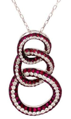 2.81CT DIAMOND & AAA RUBY 18KT WHITE GOLD TRIPLE KNOT CIRCULAR FLOATING PENDANT